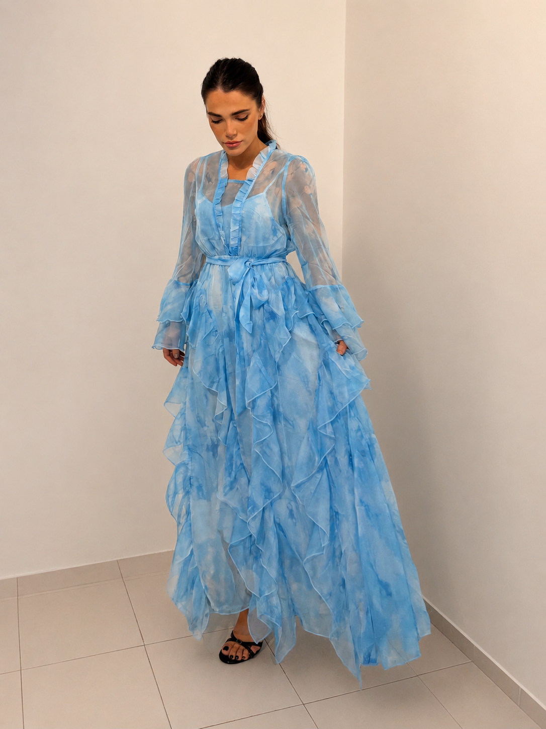 VESTIDO MIDI FLUIDO ORGANZA