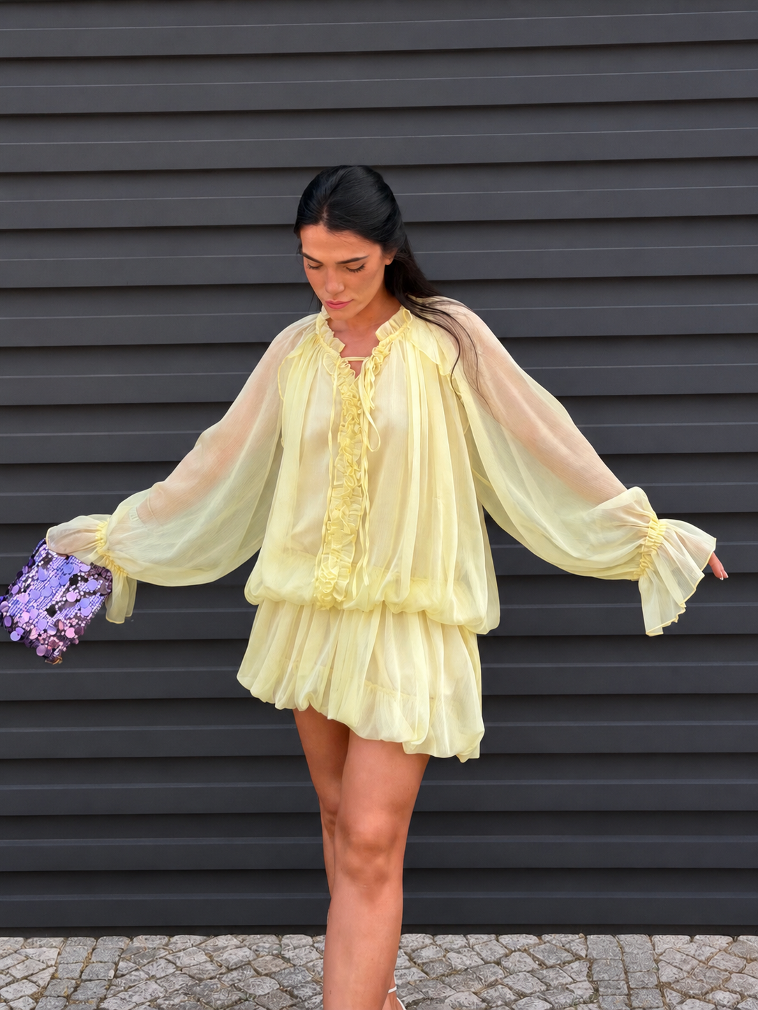 VESTIDO MINI ORGANZA FRANZIDOS