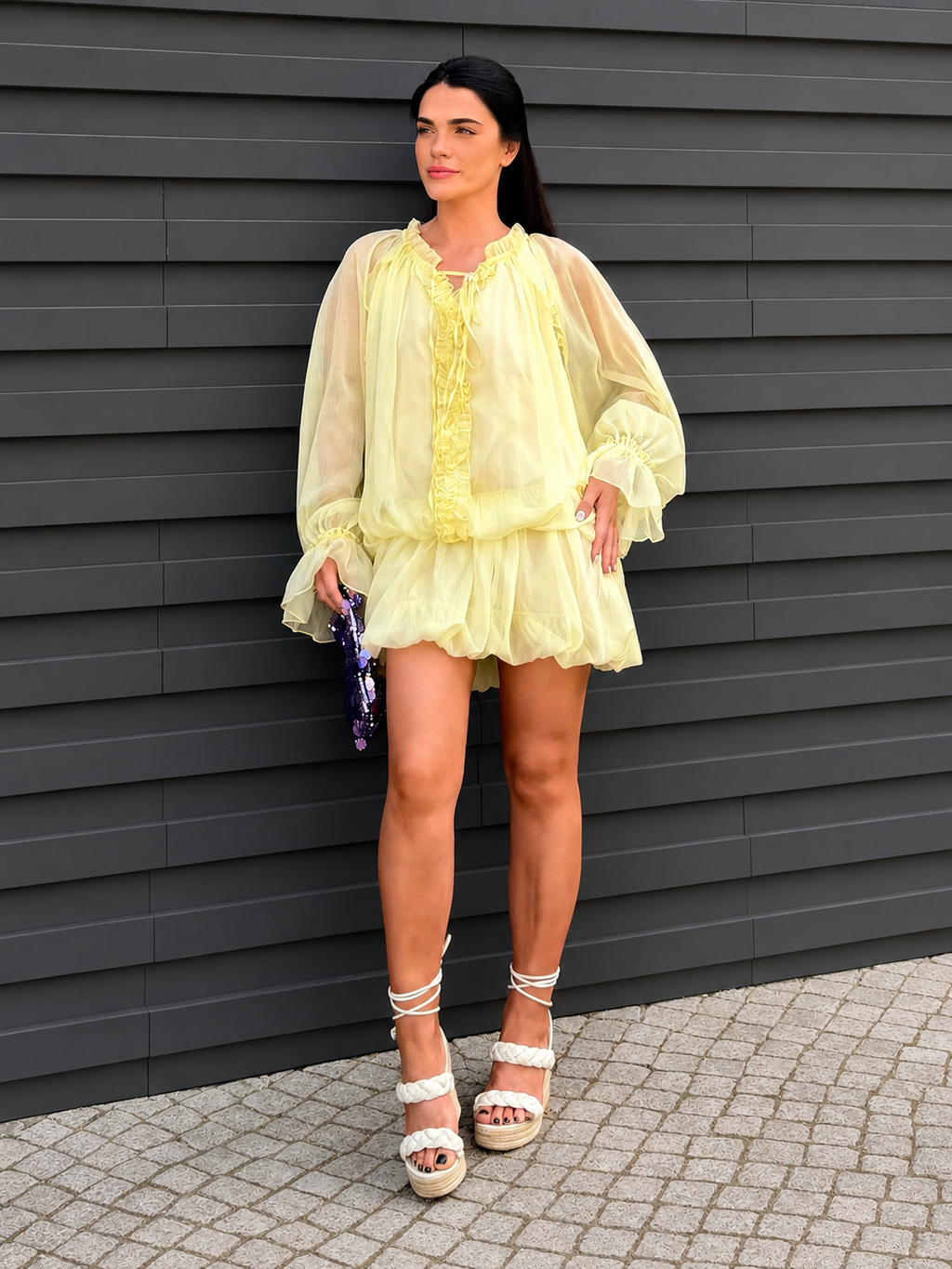 VESTIDO MINI ORGANZA FRANZIDOS