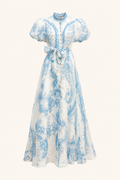 VESTIDO AZUL CORNOCÓPIAS MANGAS BALÃO