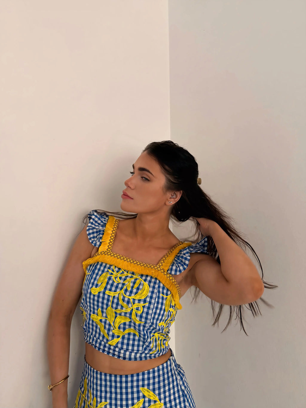 CONJUNTO AZUL BORDADO AMARELO